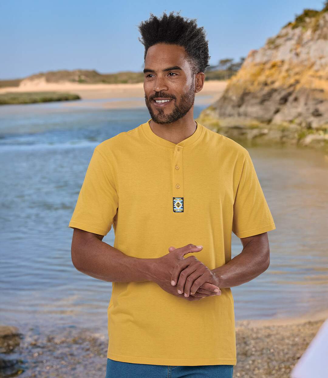 Set van 3 katoenen T-shirts met knopenhals-2