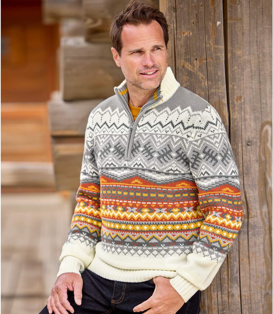 Men's Grey Patterned Knitted Sweater