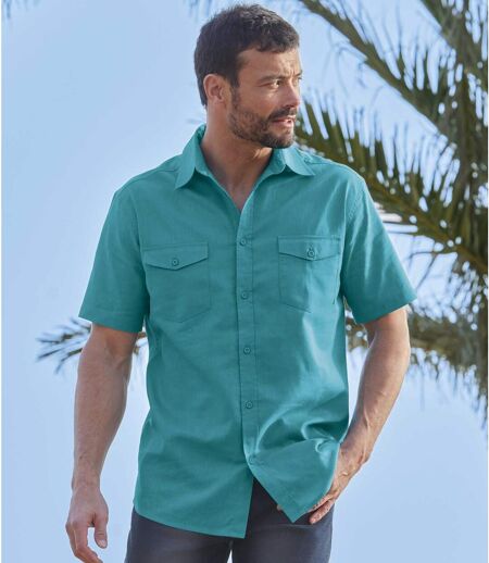 Men's Blue Linen and Cotton Summer Shirt  