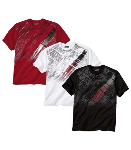Pack of 3 Men's Sporty Beach Print T-Shirts - Black Red White