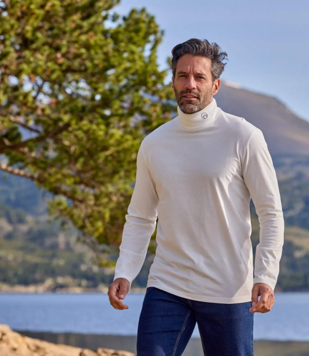 Pack of 3 Men's Roll-Neck Tops - White Grey Navy-3