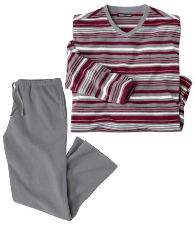 Men's Grey Striped Microfleece Pyjamas