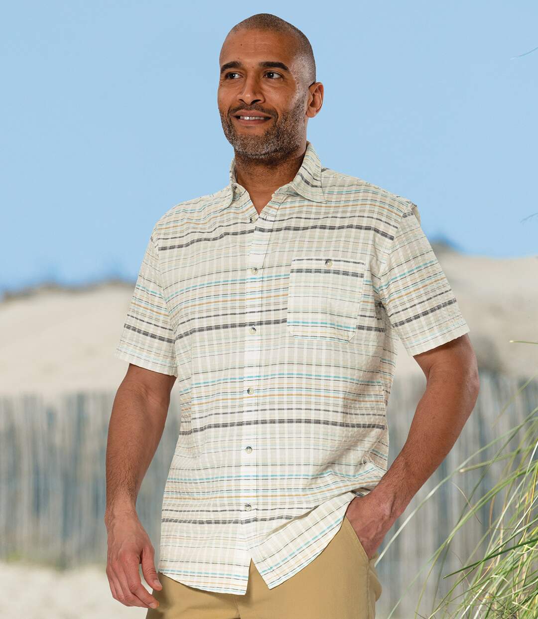 Men's Ecru Waffle-Effect Shirt-2