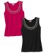 Women's Pack of 2 Black and Pink Jewelry Print Tank Tops