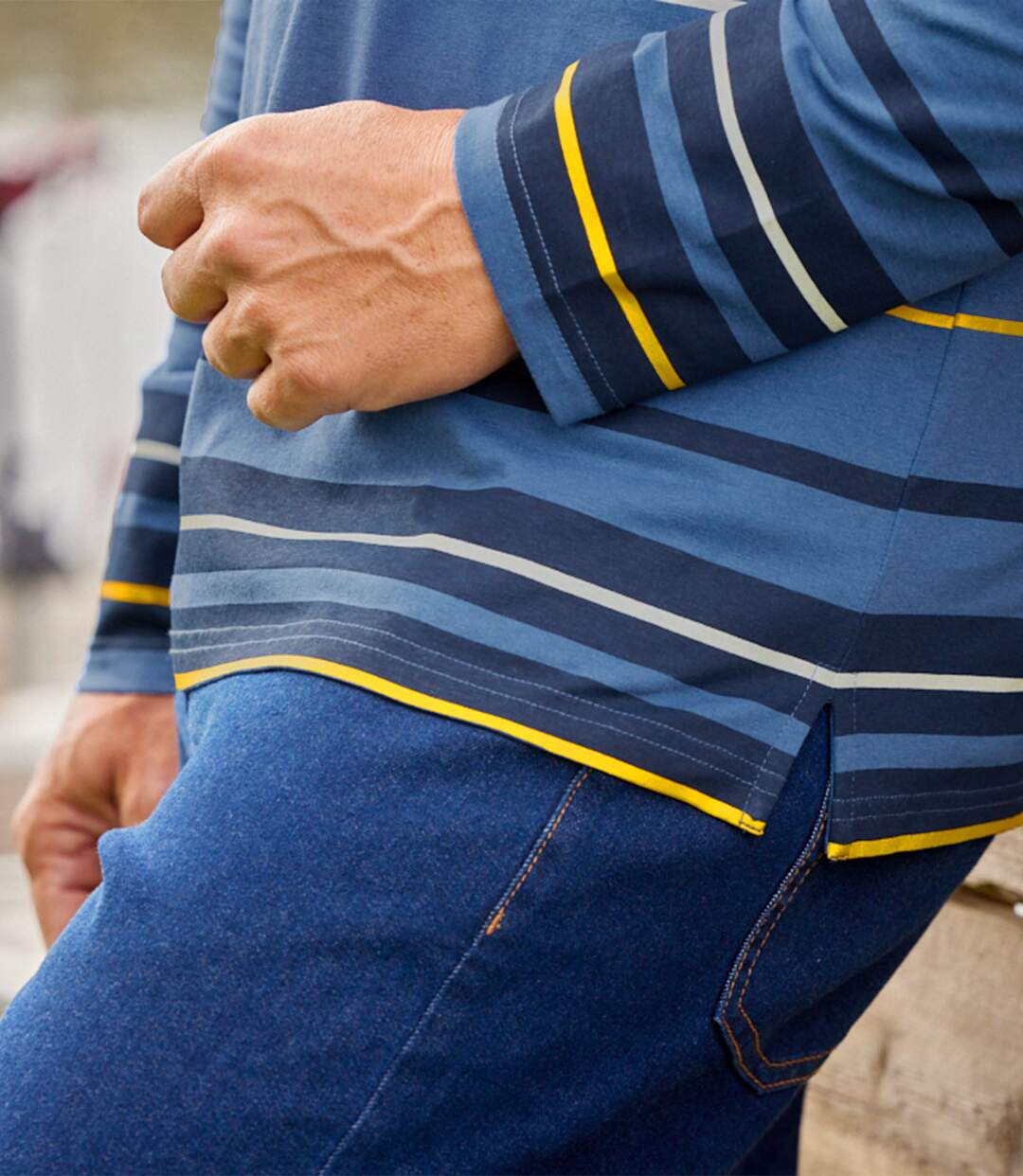 Men's Blue Striped Polo Shirt 