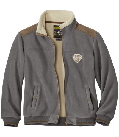 Men's Grey Sherpa-Lined Fleece Jacket