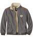 Men's Gray Sherpa-Lined Fleece Jacket - Full Zip 