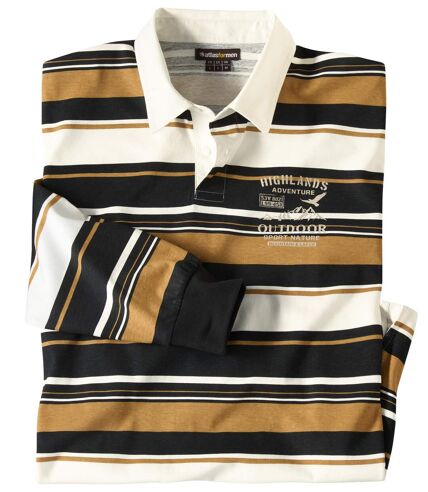 Men's Rugby Polo Shirt - Ecru Black Ochre