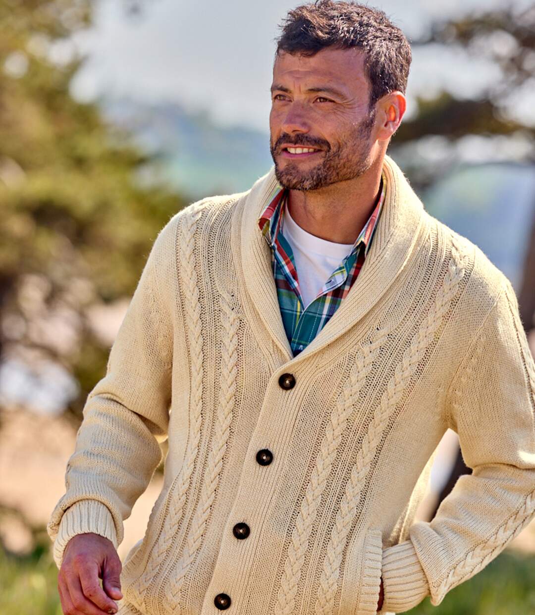 Gilet Tricot Torsadé Col Châle-4