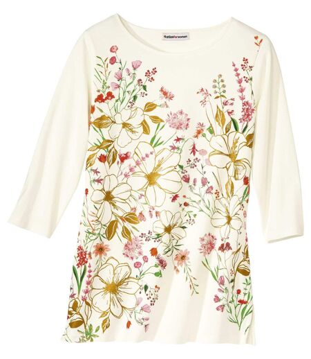 Women's White Floral Print Tunic