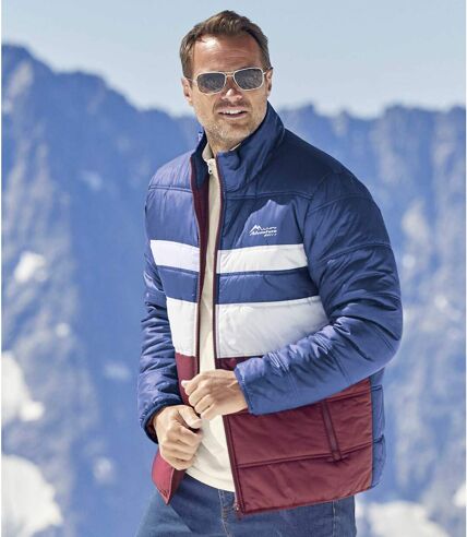 Men's Striped Water-Repellent Puffer Jacket - Burgundy Navy Off-White 