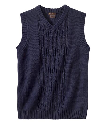 Men's Navy Cable Knit Sleeveless Jumper
