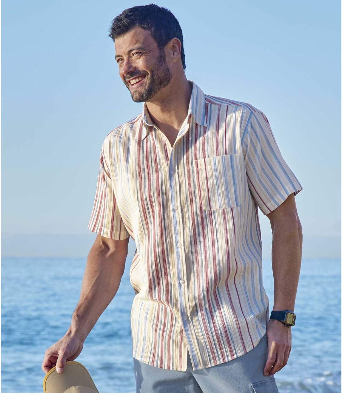 Men's Striped Ecru Crepe Shirt Atlas For Men