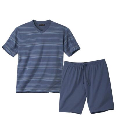 Men's Striped Short Pajama Set - Blue Turquoise