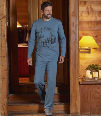 Men's Blue Printed Pajamas 