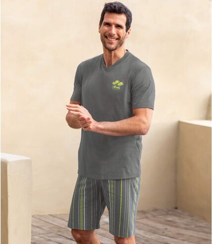 Krátké letní pyžamo s proužkovanými kalhotami