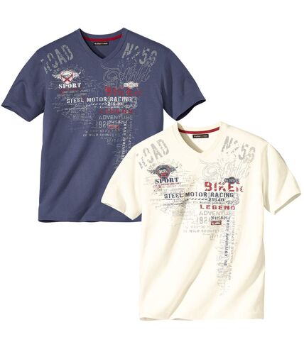Pack of 2 Men's V-Neck T-Shirts - Navy Ecru 