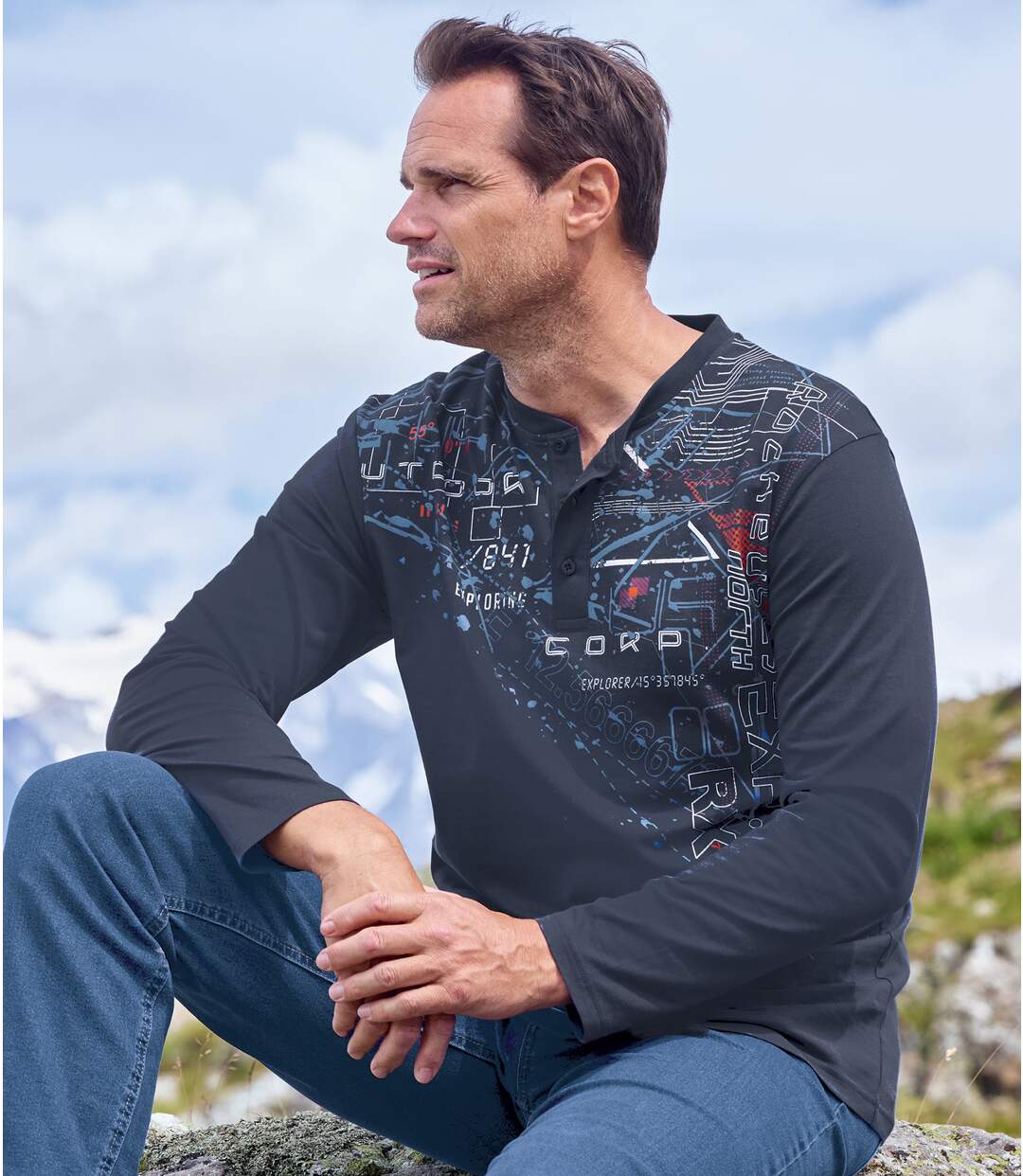 Paquet de 2 t-shirts fantaisie à col henley homme - marine écru