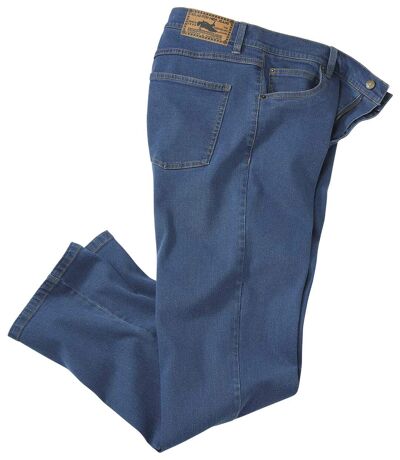 Modré strečové džínsy rovného střihu Regular