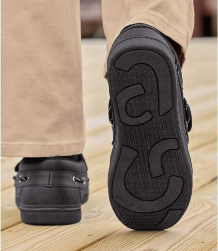 Mocassins en cuir autoagrippants homme - noir