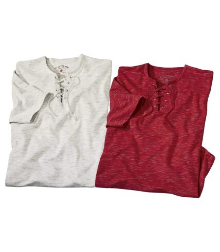 Pack of 2 Men's Lace-Up T-Shirts - Ecru Red