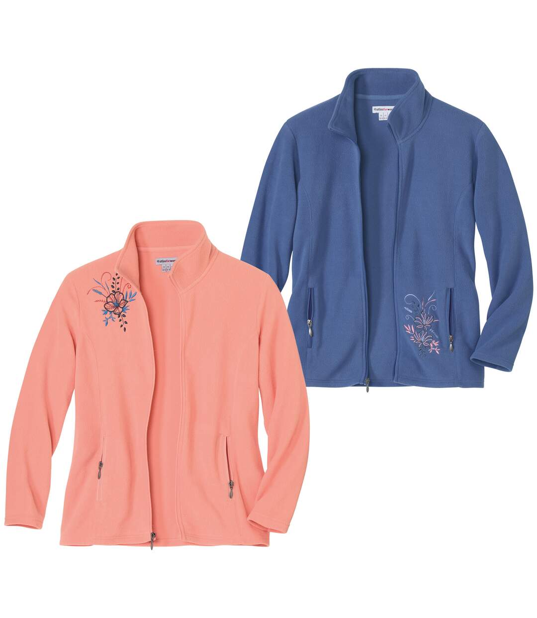 Pack of 2 Women's Embroidered Microfleece Jackets - Pink Blue-1