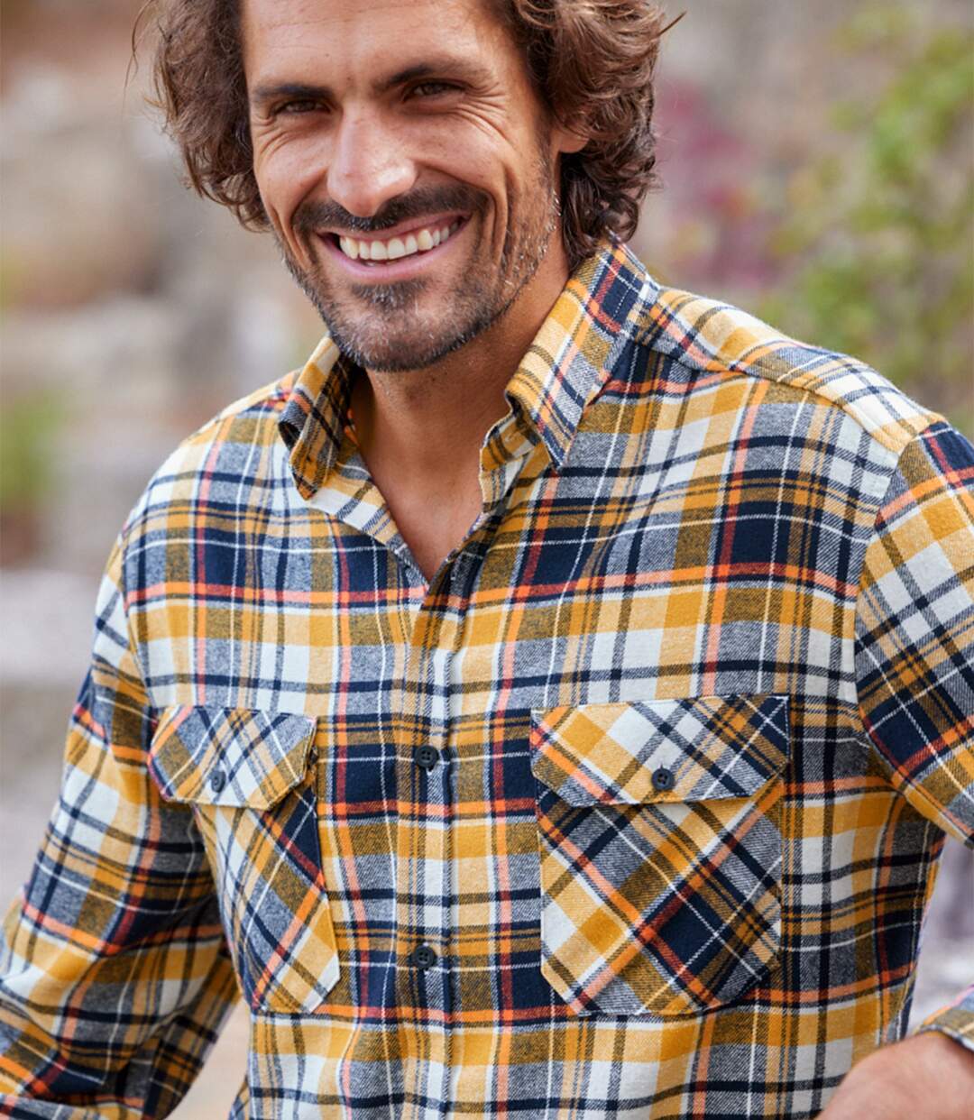 Men's Ochre Checked Flannel Shirt 