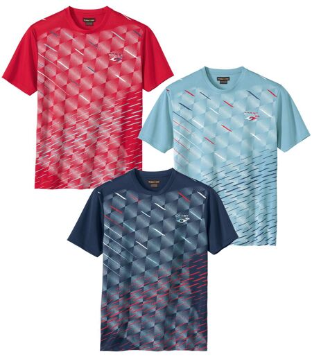 Pack of 3 Men's Sporty T-Shirts - Red Navy Blue