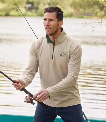 Pack of 2 Men's Half Zip Tops - Beige Green 