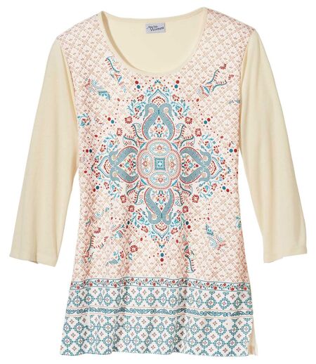 Women's Patterned Top with Three-Quarter Sleeves
