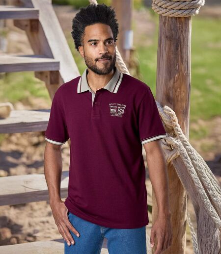 Pack of 2 Men's Casual Piqué Polo Shirts - Burgundy Grey