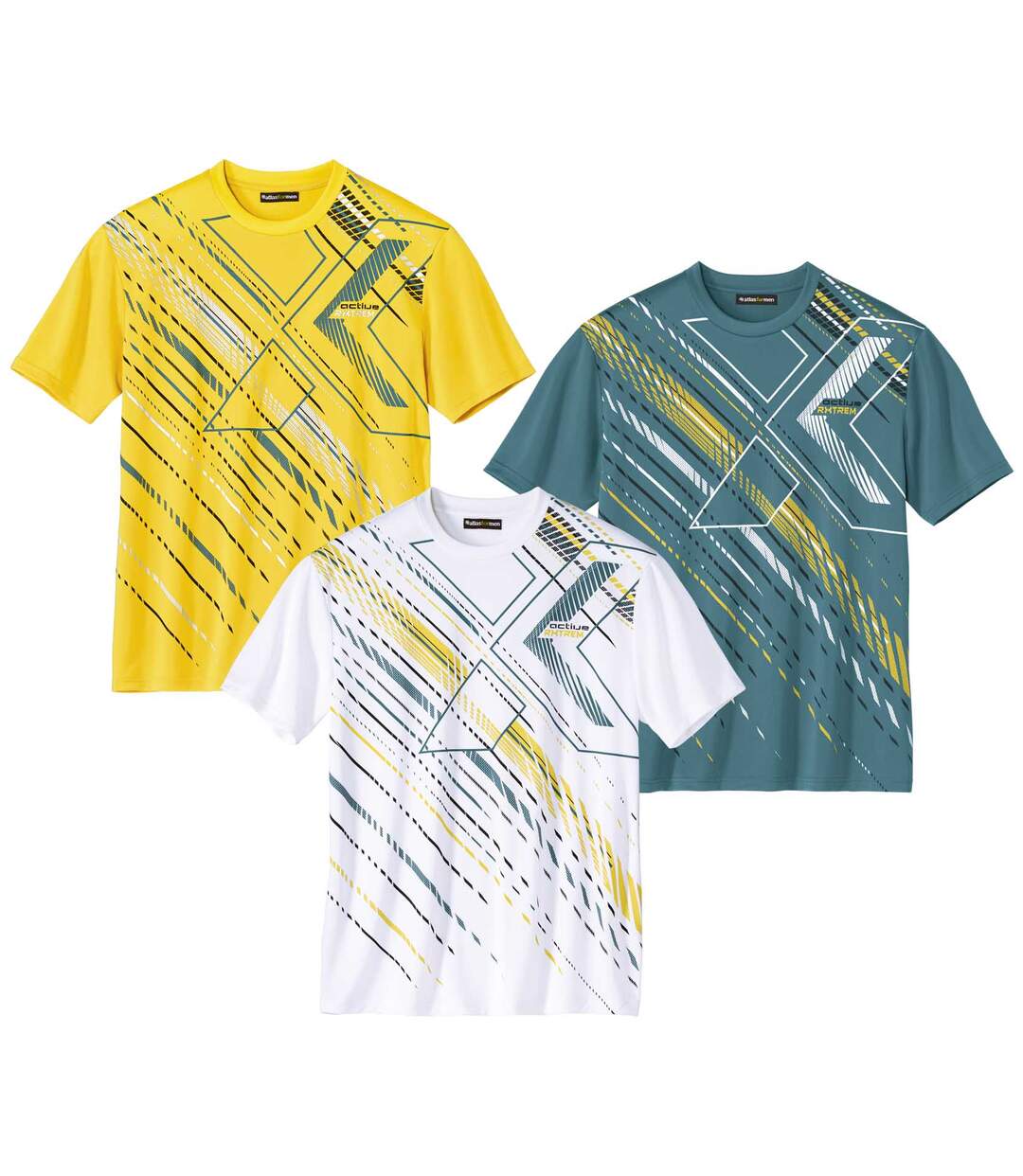 Pack of 3 Men's Sporty T-Shirts - Yellow Blue White  Atlas For Men