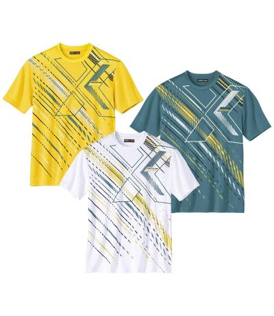 Pack of 3 Men's Sporty T-Shirts - Yellow Blue White 