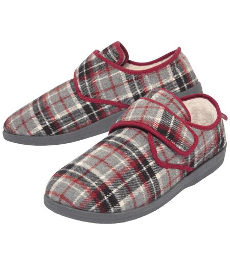 Pantoufles à carreaux en sherpa homme - gris bordeaux