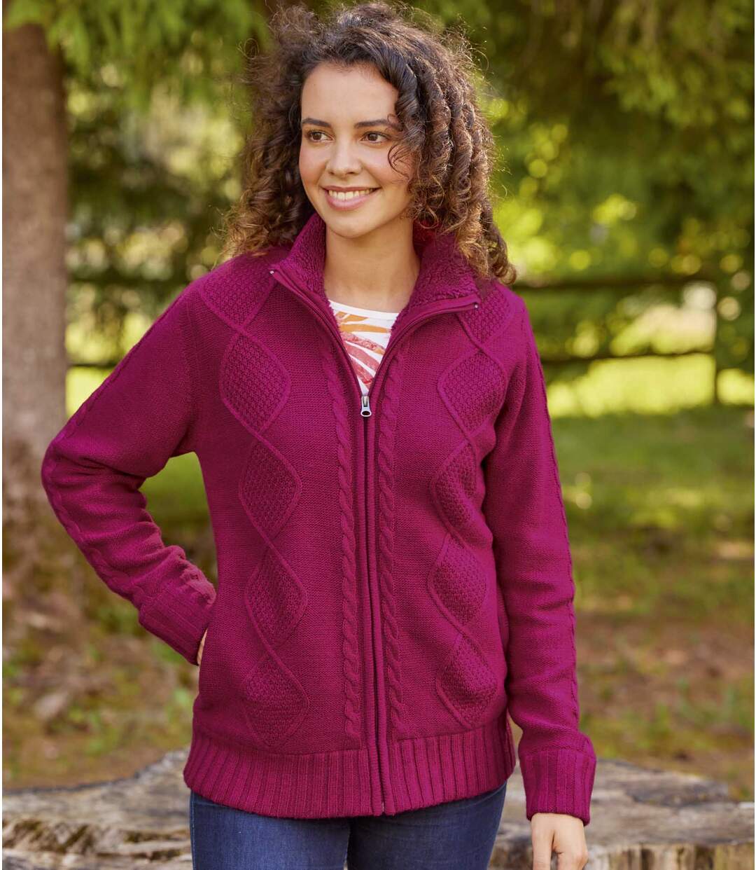 Women's Fleece-Lined Knitted Jacket - Cherry Atlas For Men