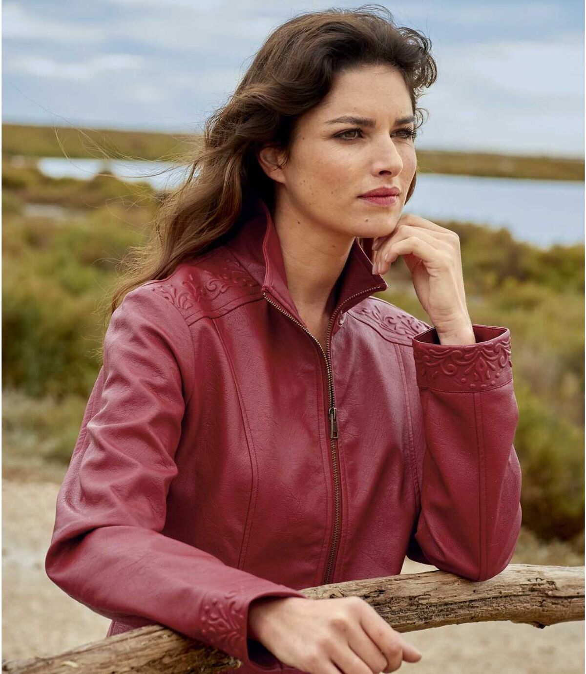 Women's Faux Leather Jacket - Burgundy Atlas For Men