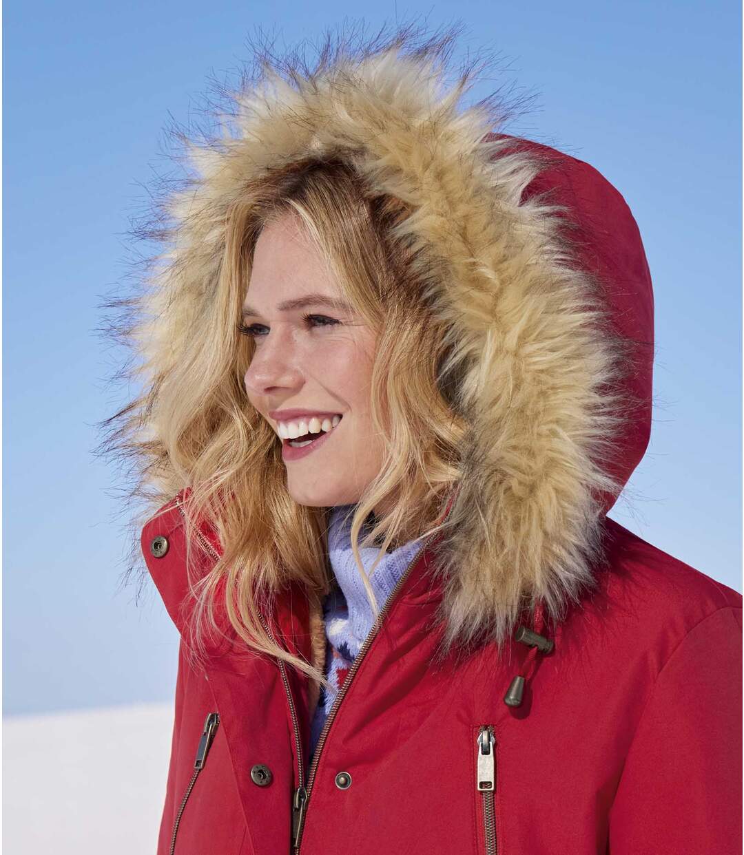 Women's Red Parka with Faux-Fur Hood - Water-Repellent  Atlas For Men