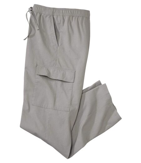 Men's Grey Canvas Cargo Trousers  - Elasticated Waist