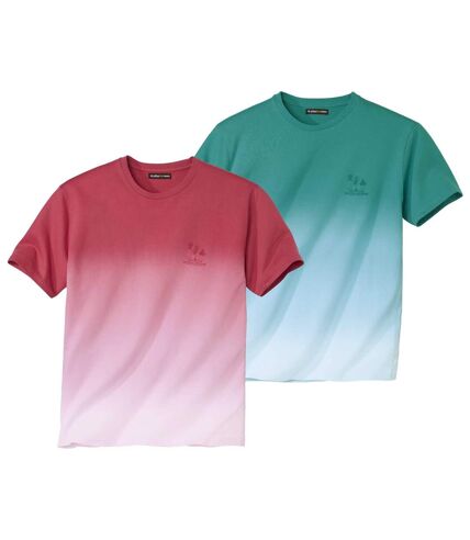 Pack of 2 Men's Dip-Dye T-Shirts - Turquoise Red
