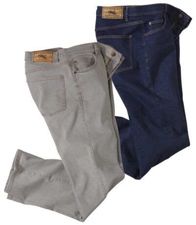 Pack of 2 Men's Regular Stretch Jeans - Gray Dark Blue