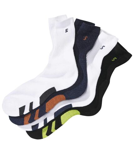 Pack of 4 Pairs of Men's Sports Socks - White Black Indigo