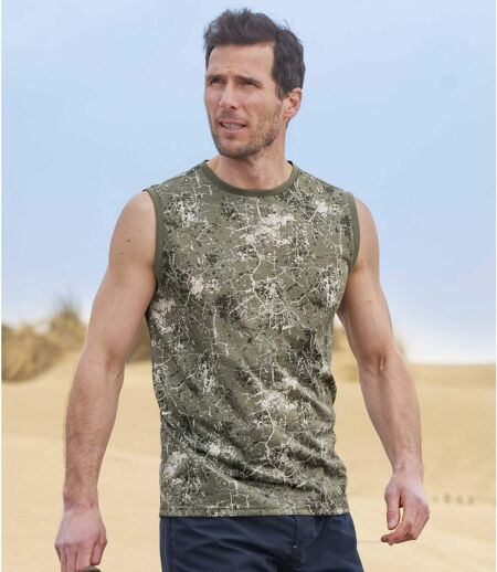 Pack of 2 Men's Camouflage-Style Tank Tops - Blue Khaki