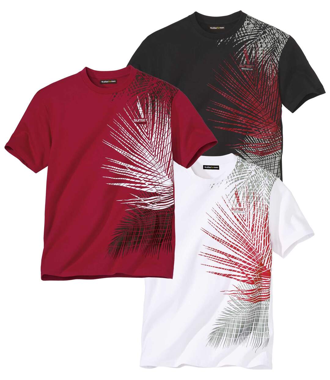 Pack of 3 Men's Graphic Print T-Shirts - Black White Red Atlas For Men