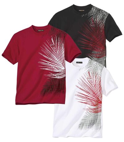 Pack of 3 Men's Graphic Print T-Shirts - Black White Red