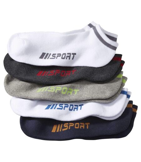 Pack of 5 Pairs of Men's Sporty Trainer Socks - White Navy Grey