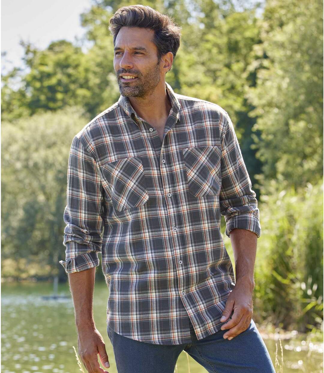 Men's Grey Checked Flannel Shirt-3