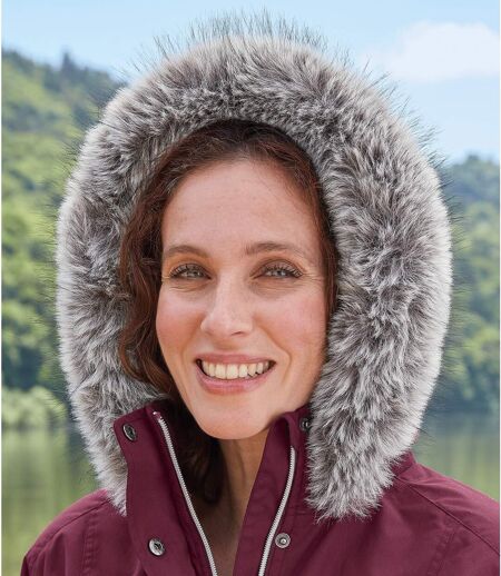 Women's Parka with Faux-Fur Hood - Water-Repellent - Plum