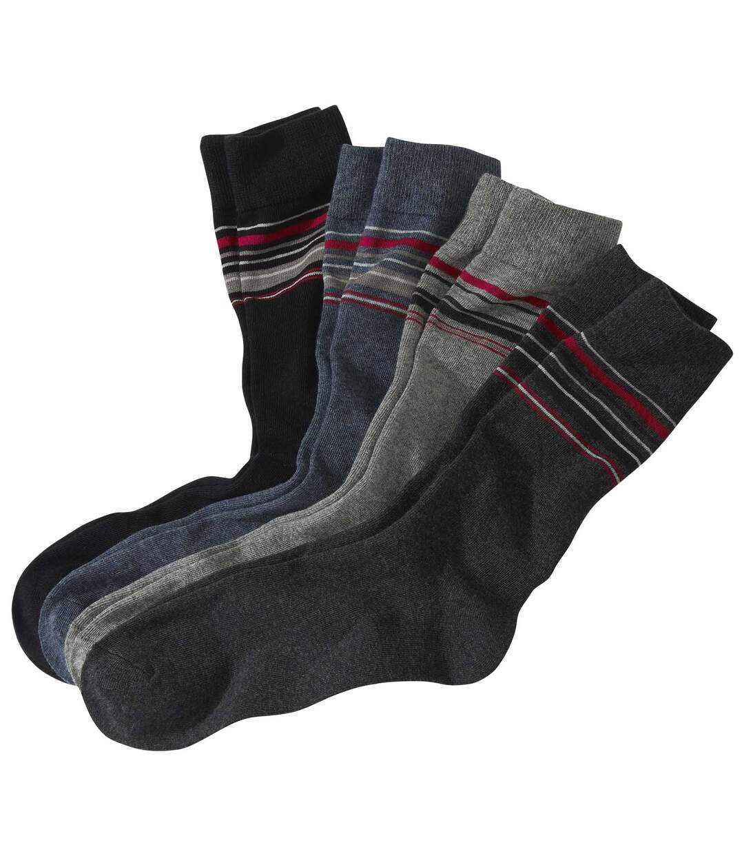 Pack of 4 Pairs of Men's Patterned Socks - Black Grey Blue-1