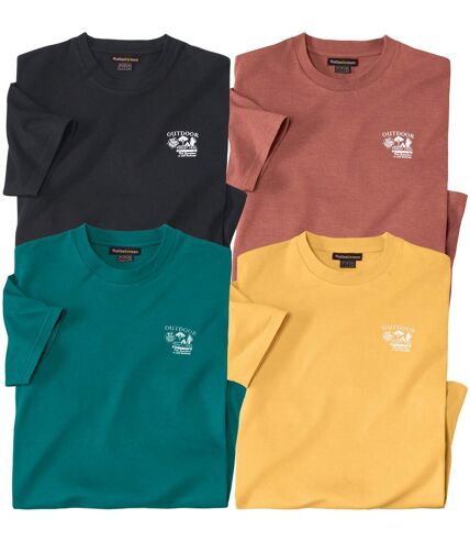 Pack of 4 Men's Adventure T-Shirts - Black Red Green Yellow 