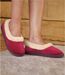 Women's Burgundy Velour Slippers with Faux-Fur Lining 